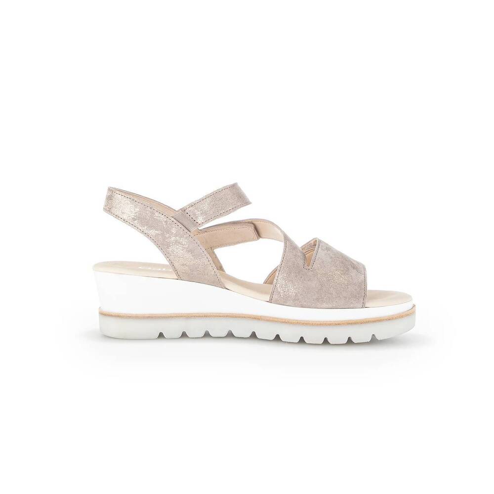 NEW GABOR women's quarter strap wedge velcro sandals in gold titanium metallic s